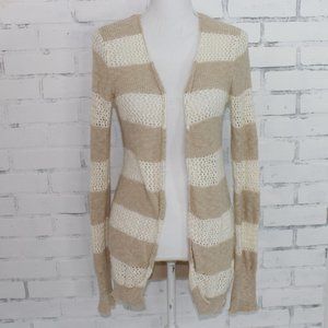 Roxy Tan and White Long Cardigan Sweater